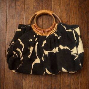 Old Navy Y2K Brown and Cream Tote with Wooden Handles